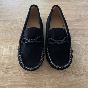 Black Suede Loafers with Bow Detail